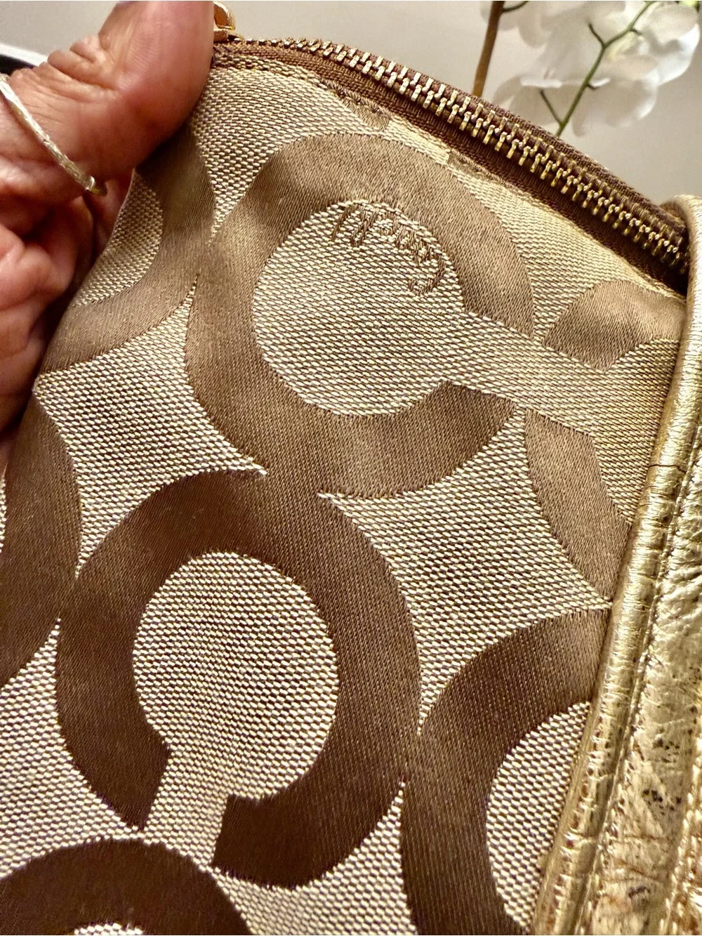 Coach POPPY Tan and Gold Signature Canvas Tote